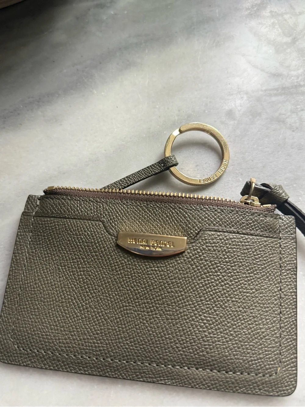 Henri Bendel Olive Green Leather Key Pouch SLG Small Leather Good
